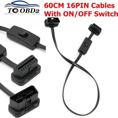 OBD2 16Pin Connector Extension Adapter Cable 60cm OBDII ODB2 16 Pin male to Female With ON/OFF switch Cable