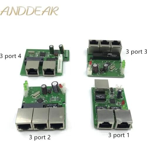 OEM factory direct mini fast 10 / 100mbps 3-port Ethernet network lan hub switch board two-layer pcb 3 rj45 5V 12V head port