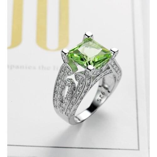 Luxury Female Big Crystal Green Ring 925 Sterling Silver Wedding Rings for Women Bridal Square Zircon Jewelry Girlfriend Gift