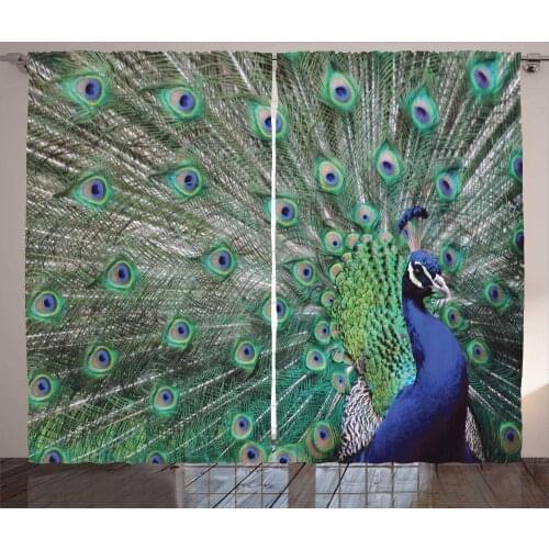 Peacock Curtains Peacock Displaying Elongated Majestic Feathers Open Wings Picture Living Room Bedroom Window Drapes Brown Navy