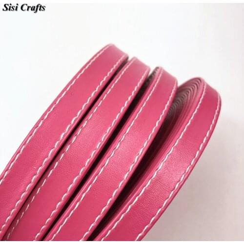 Sisi Crafts Tape Stitched Fushia PU Ribbon 12mm 30mm Hot Pink Plum Faux Leather Flat Cord Bias DIY Hair Bow Handmade Material
