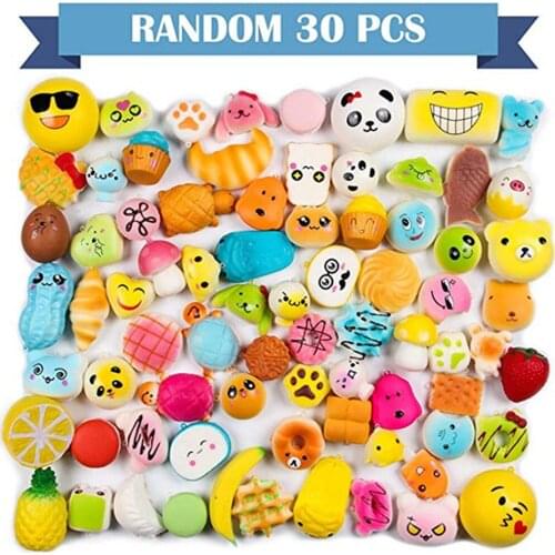 Random 30 Pcs Squishy Slow Rising Mini Soft Squishy Squishies Toys Cake Bread Squeeze Pressure Relief Toy