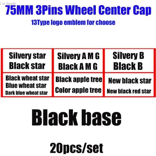 Car Styling 75MM 7.5CM Wheel Rim Center Cap ABS 3 pins Black Base Auto Wheel Hub Cap Badge Covers 20pcs/set