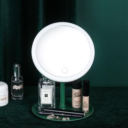 LED Makeup Mirror With Light Ladies Makeup Lamp With Storage Rotating Mirror Round Shape Cosmetic Mirrors Gift For Girlfriend