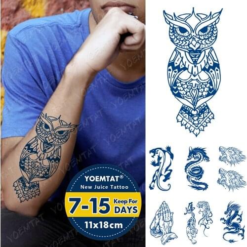 Juice Ink Tattoos Body Art Lasting Waterproof Temporary Tattoo Sticker Owl Wolf Tiger Tatoo Arm Fake Leopard Maori Totem Tatto