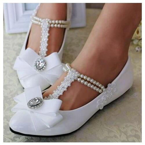 Butterfly-knot flats shoes for bridal handmade plus size available ladies girls white party dress wedding flats shoes