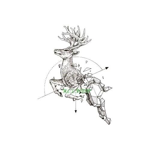 Waterproof Temporary Tattoo deer buck geometric animal tatto flash tatoo fake tattoos for girl women men kid 7