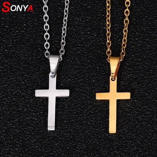 SONYA Stainless Steel Necklace Women Lovers Gold And Silver Color Chain Cross Necklace Small Gold Cross Religious Jewelry