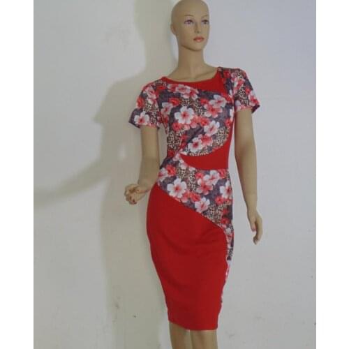 100% real photo Womens Elegant Colorblock Patchwork Check red Wear to Work Business OL Party Bodycon Stretch Dress