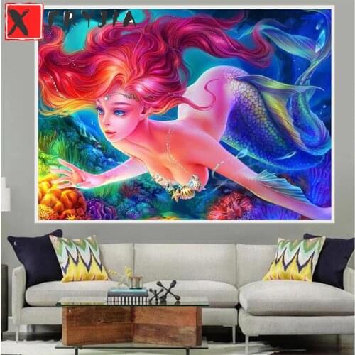Mermaid diamond embroidery full kit Diamond Mosaic full square round drill 3d diy diamond painting cartoon girl gift home decor