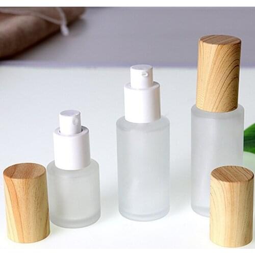 30ml jar Frosted Glass Cosmetic Jar Bottle Face Cream Pot Lotion Spray Pump Bottles with Plastic Imitation Bamboo Lids