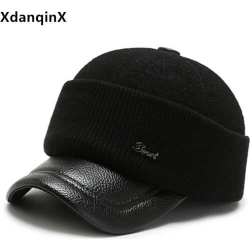 XdanqinX New Winter Mens Baseball Caps Thick Warm Earmuffs Hat Novelty Foldable Woolen Ear Protection Cotton Cap Dad Brand Hats