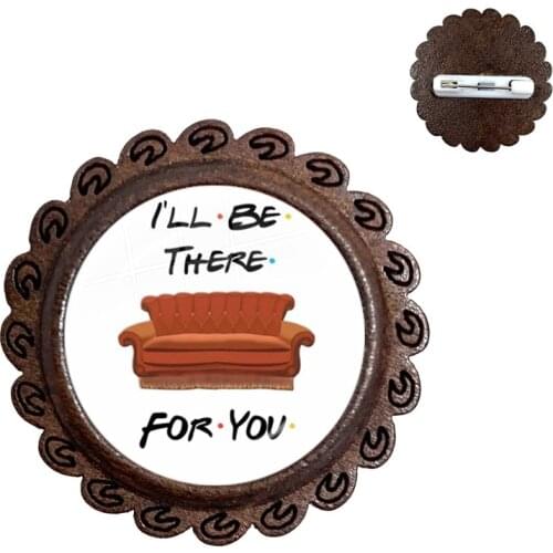 America TV Friends Show Wood Brooches For Women Men 20mm Glass Cabochon Collar Pins Jewelry Christmas Gifts For Best Friends
