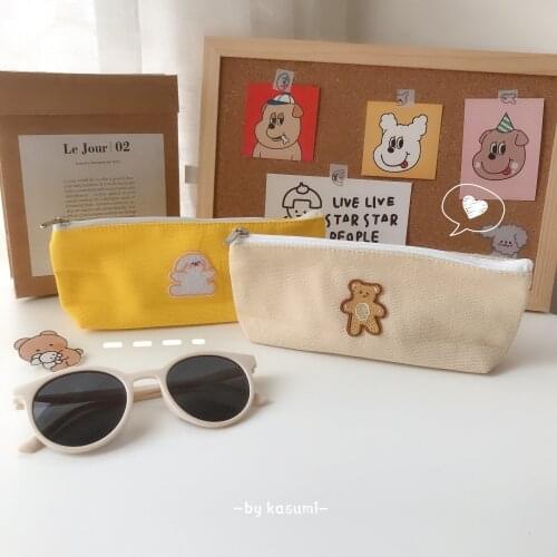 Cartoon Bear Pencil Case Cute Embroidery Bear Stationery Storage Bag Girl Student Portable Pen Bag Makeup Bag