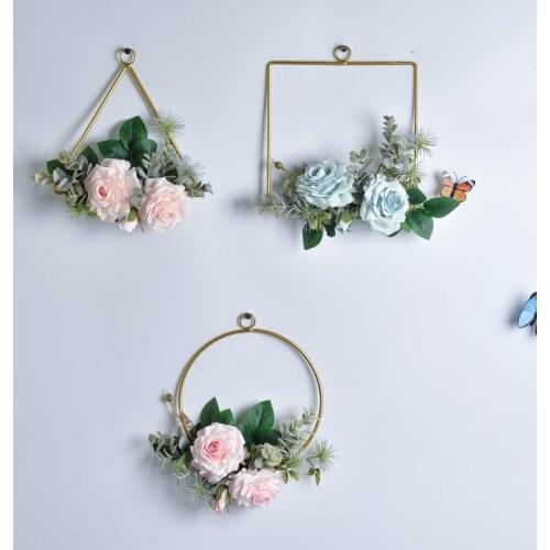 Cilected Floral Hoop Wreath Set of 3 Metal Geometric Rings Artificial Rose Flower Wreath for Wedding Backdrop Wall Decor