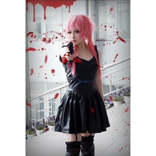 Future Diary Mirai Nikki Gasai Yuno Cosplay Costume Anime Black Leather Dress Customized