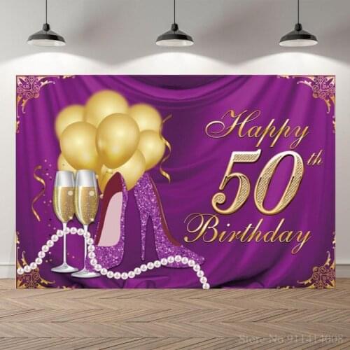 Happy 50th birthday Fabulous Backdrop High heels Champagne Gold Glitter Photo Background Studio Fifty Birthday Party Decorations