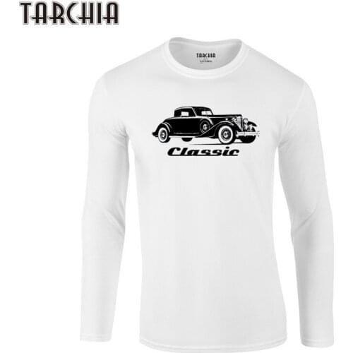 TARCHIA Tee Tee 2021 Brand Eur Size Long Sleeve Vintage Car Calssic Fashion Men New Homme T-Shirt 100% Cotton Plus Size Mens