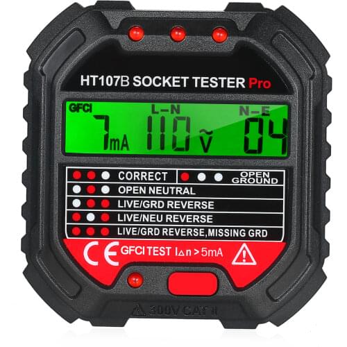 KKmoon HT107D 90-250V Outlet Socket Tester Automatic Electric Circuit Polarity Voltage Detector Breaker Finder