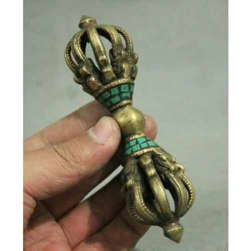 Collection Tibet Buddhism Bronze Inlay Turquoise Vajra Phurba Dagger Holder FaQi