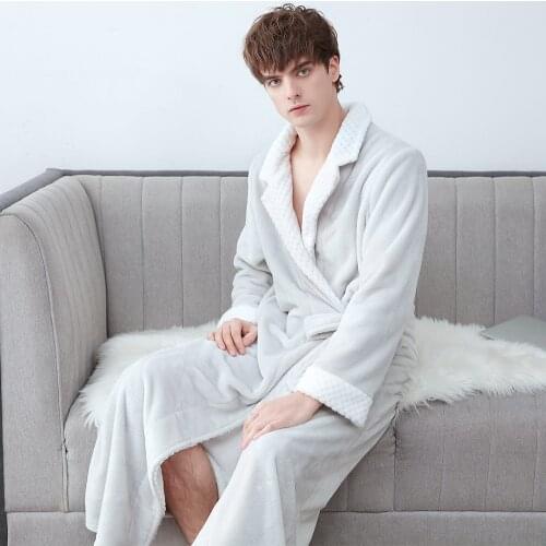 Coral Fleece Male Sleepwear Kimono Gowns Soft Nightwear Autumn Winter Warm Bathrobe Intimate Lingerie Lovers Oversize Nightgown