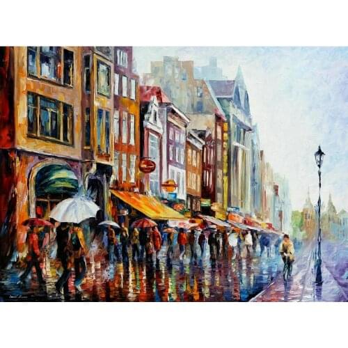Beautiful landscape Paintings amsterdams rain street palette knife oil painting On Canvas Modern Hand painted High quality