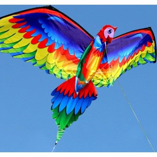 Line Kite Single 3D Parrot Flying Kites with Tail and Handle Kite Children Flying Bird Kites Windsock Outdoor for Adult and Kids