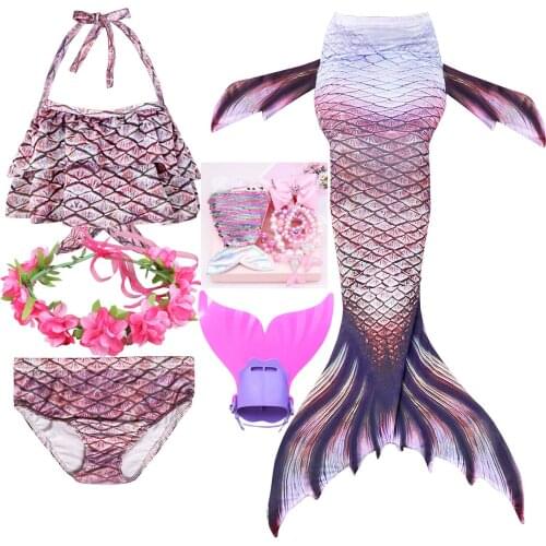Hot Sales Kids Party Fancy Dress Costumes Baby Girls Swimwear Ariel Princess Little Mermaid Tail Swimsuit with Swimming Fins