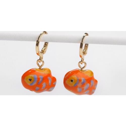 LUNA CHIAO Fashion Jewelry Painted Ceramic Fish Pendant Drop Earrings for Women