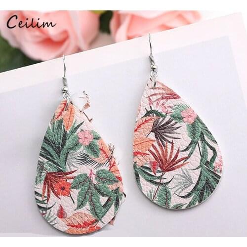 Fashion Big Long Teardrop Water Drop Earrings Ethnic Flower Leather Dangle Earring for Women Girls Bohemian Summer Ear Jewelry