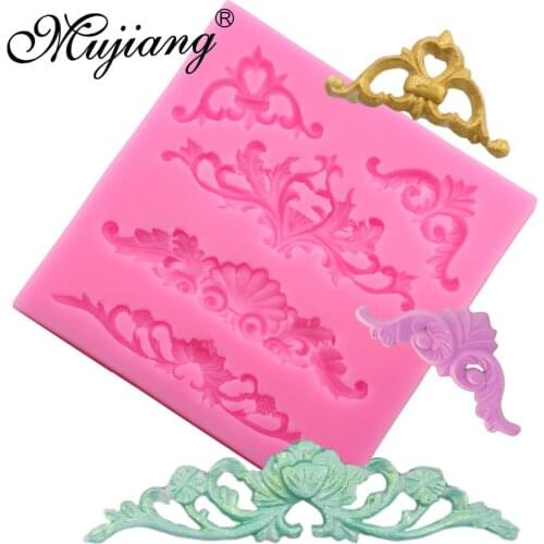 Mujiang European Relief Lace Cake Border Silicone Molds Fondant Cake Decorating Tools Kitchen Baking Chocolate Candy Mold XL430