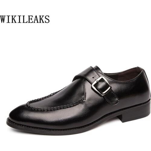 Brown Slip on Shoes Men Monk Strap Black Loafers Man Dress Shoes Leather Men Wedding Shoes 2021 Chaussure Homme Zapatos Hombre