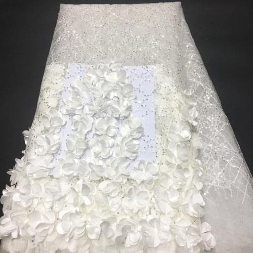 Nigerian Sequins 3d Lace Fabrics 2021 White High Quality African Lace Fabric Wedding French Tulle Lace Material For Dress M4522