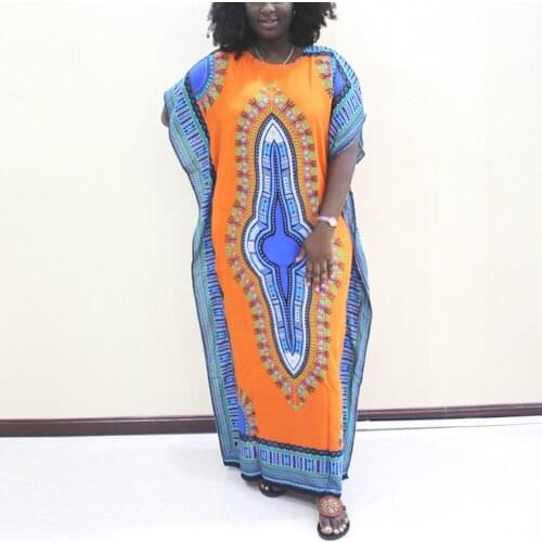 Orange Dashiki Traditional Print African Dresses For Women Plus Size Boubou Robe Sleeveless Loose Indie Folk Africaine Femme