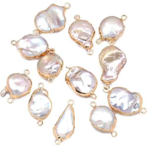 Natural Freshwater Pearl Pendant irregular Double hole connector Pendants for Jewelry Making DIY Bracelet Necklaces Accessories