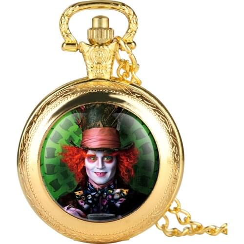Retro Mens Pocket Watch Gold Clown Pattern Pocket Watch for Boy Arabic Number Quartz Pocket Watches for Teenager