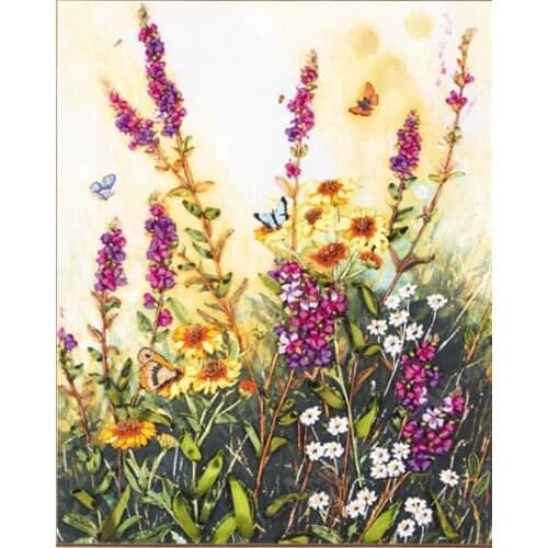 Needlework,DIY Ribbon Cross stitch for Embroidery kit,Lavender flower Butterfly Summer Dream ribbon Cross-Stitch wedding decor