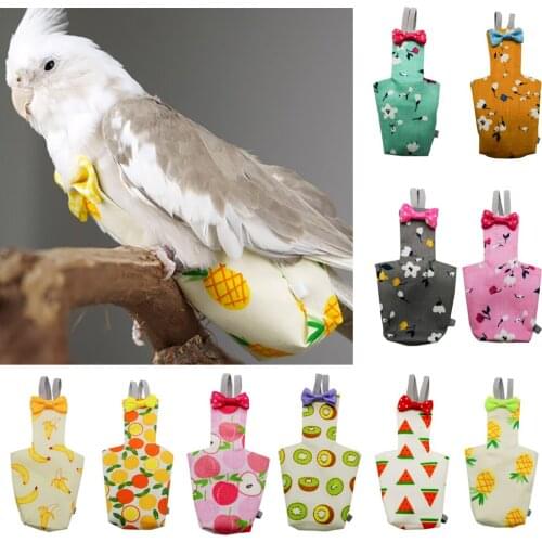 S/M Parrot Diaper with Bowtie Cute Variou Fruit Floral Cockatiel Pigeon Small Medium Large Pet Bird Flight Suit Clothes Washable