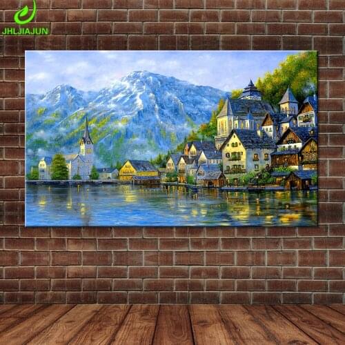 Modern Wall Art Picture Home Decor Printed European Iceberg Lakeside Town Nature Landscape Landscape Poster Living Room Paintin