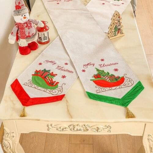 Fabric Linen Christmas Tree Table Flag With Tassel Tablecloth Hotel Home Festival Party Decor