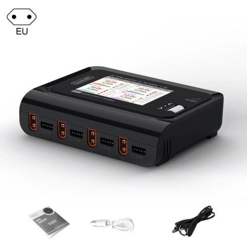 ToolkitRC M4Q DC 50w 5A 1-4S AC 100W 4 Ports XT60 XT30 DC Smart Charger IPS Bright Clear Wide Angle Display Version With EU Plug