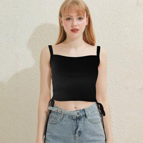 2021 Cropped Tops Solid White Lace Up Bandage Tank Tops Vintage 90s Tops Streetwear Simple Style Ruched Tee Clothes