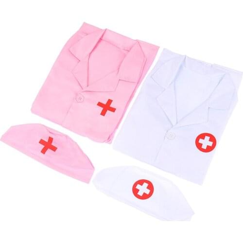Unisex Kids Boys Girls Doctor Surgeon Halloween Cosplay Dress up Coat with Cap Nurse Play Tools Set Outfits