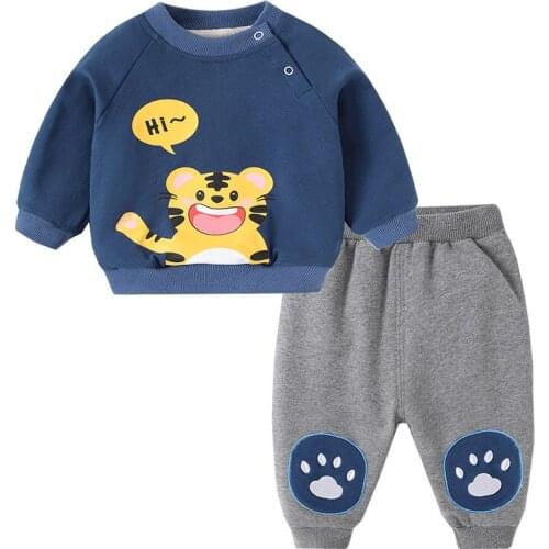 Spring Autumn Baby for Boy Suit Clothes 2021 New Cute Cartoon Pullover Long Pant 2Pcs Kids Set for Girl Cotton Children Clothing