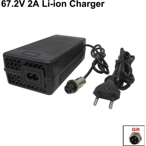 67.2V 2A charger 60 Volt 16S Lithium Li-ion charger GX16 connector for 16S ebike Wheelbarrow Lipo Batteries with fan