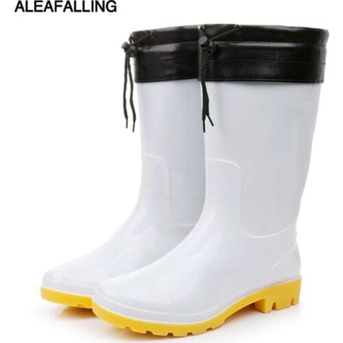 Labor Safety Rain Shoes Ourdoor Car Washing Kitchen Unisex Women Rain Shoes White Medeum 29cm High Rain Boots Size 36-45