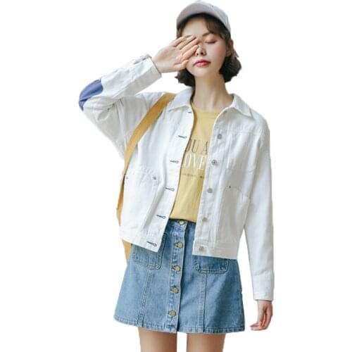 White Denim Jacket Womens Korean Style Spring Autumn Casual Short Jackets Single-breasted Cotton Denim Outerwear Tooling Coat