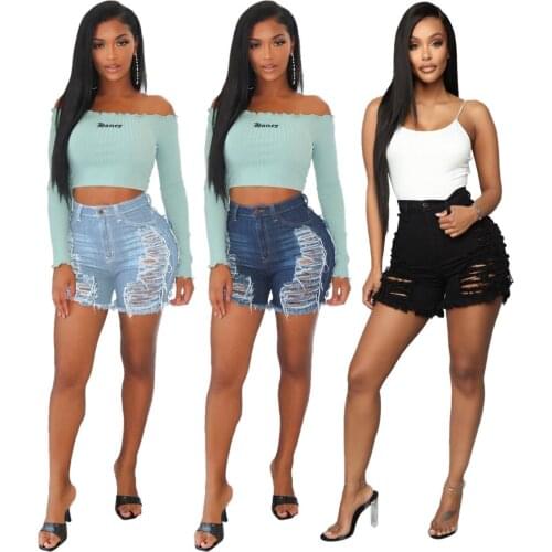 European and American womens summer fashion self-cultivation all-match washable hole mother denim shorts