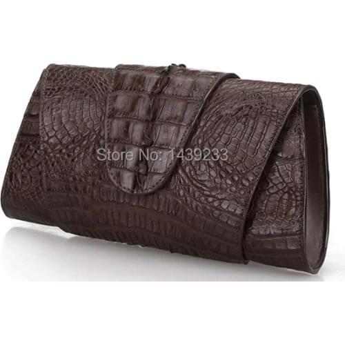 100% Alligator skin Genuine Crocodile leather tail skin women clutch wallets coffee brown women evening clutch wallet purse