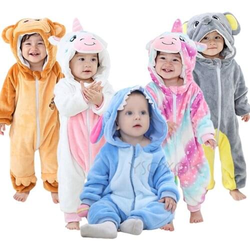 Baby Winter Clothes Newborn Infant Baby Boy Girl Hooded Cartoon Unicorn Romper Jumpsuit Warm Clothes Soft Fleece Jumpsuit Pajama